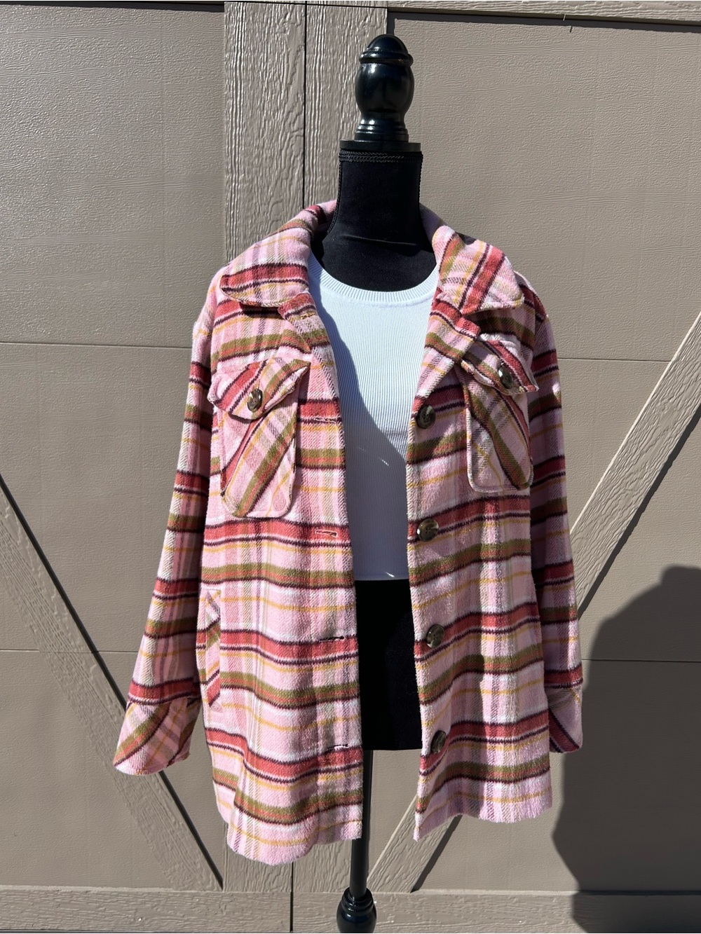 Women’s Pink Plaid Button-Front Jacket